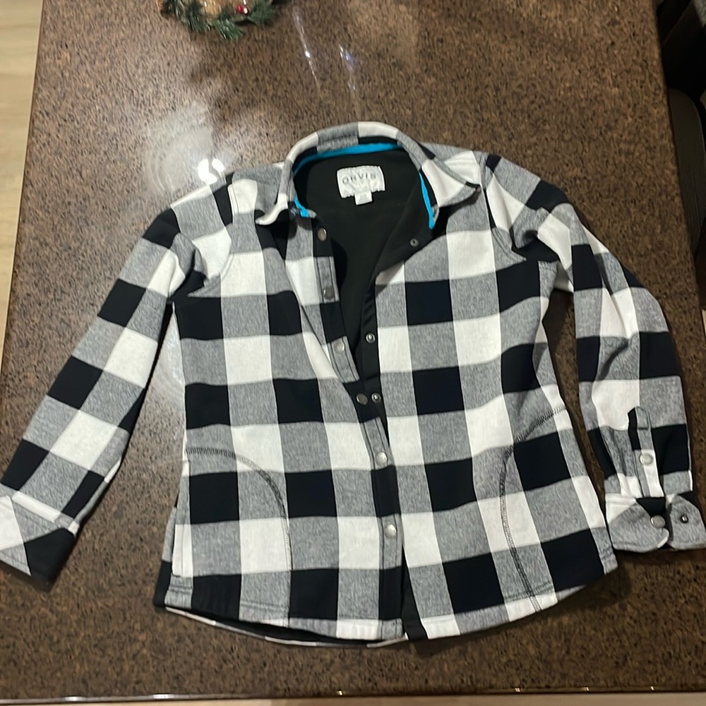 Orvis Womens Flannel Jacket Small Plaid Fleece Lined Snap Button Up Jacket